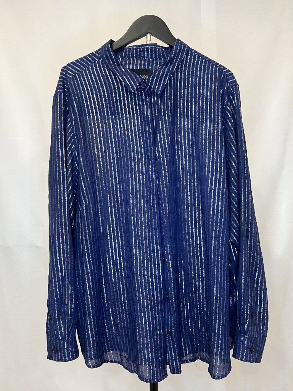 'Wildfang' The Empower Blue Silver Metallic Pinstripe Button Up Shirt -  2X